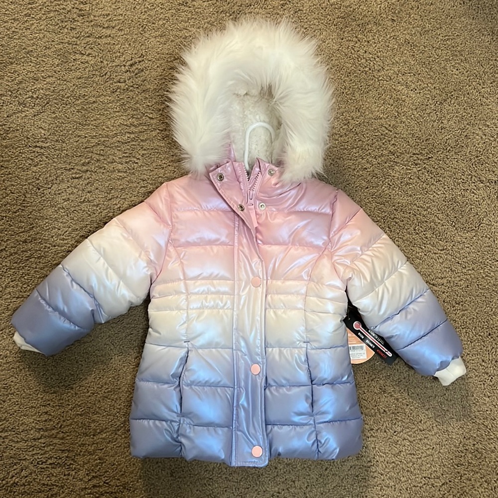 Members Mark Puffer Jacket Girls Toddler 2T Pink, White and Blue
